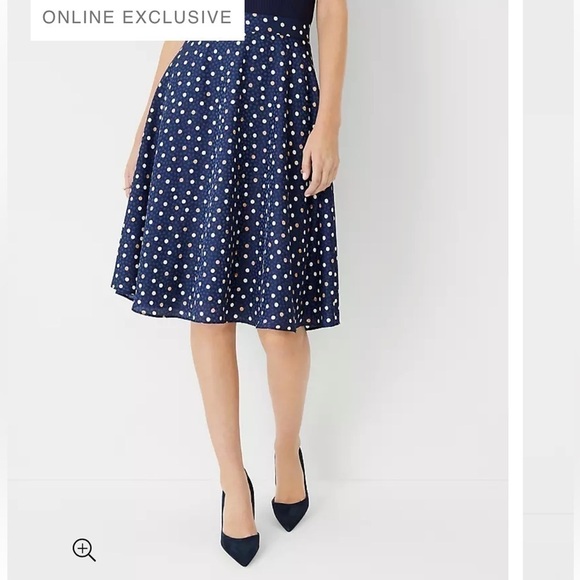 Ann Taylor Polka Dot Navy Full Circle Skirt Sz 6 NWT - Picture 1 of 7